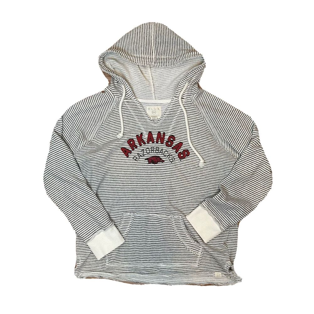 Blue 84 Arkansas Razorbacks Hoodie Large Women's Top White Gray Embroidered Hogs